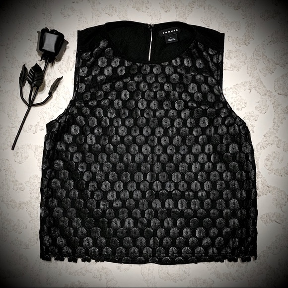 Faux Leather Crochet look top small - Picture 1 of 8